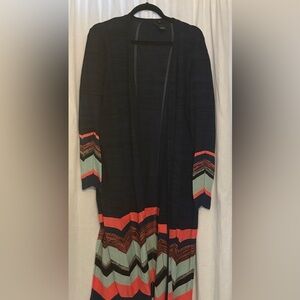 New Directions Navy and Coral Women's Chevron Cardigan